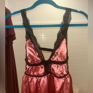 Size M, no tags. Satin Pink Lace Trim Nightgown